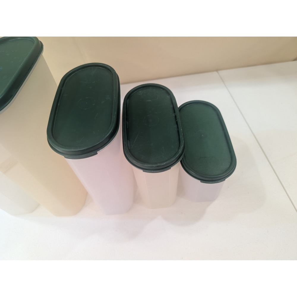 Tupperware Modular Mates Oval Storage Containers Set 5 Pieces Green Lids Vintage - Picture 6 of 8